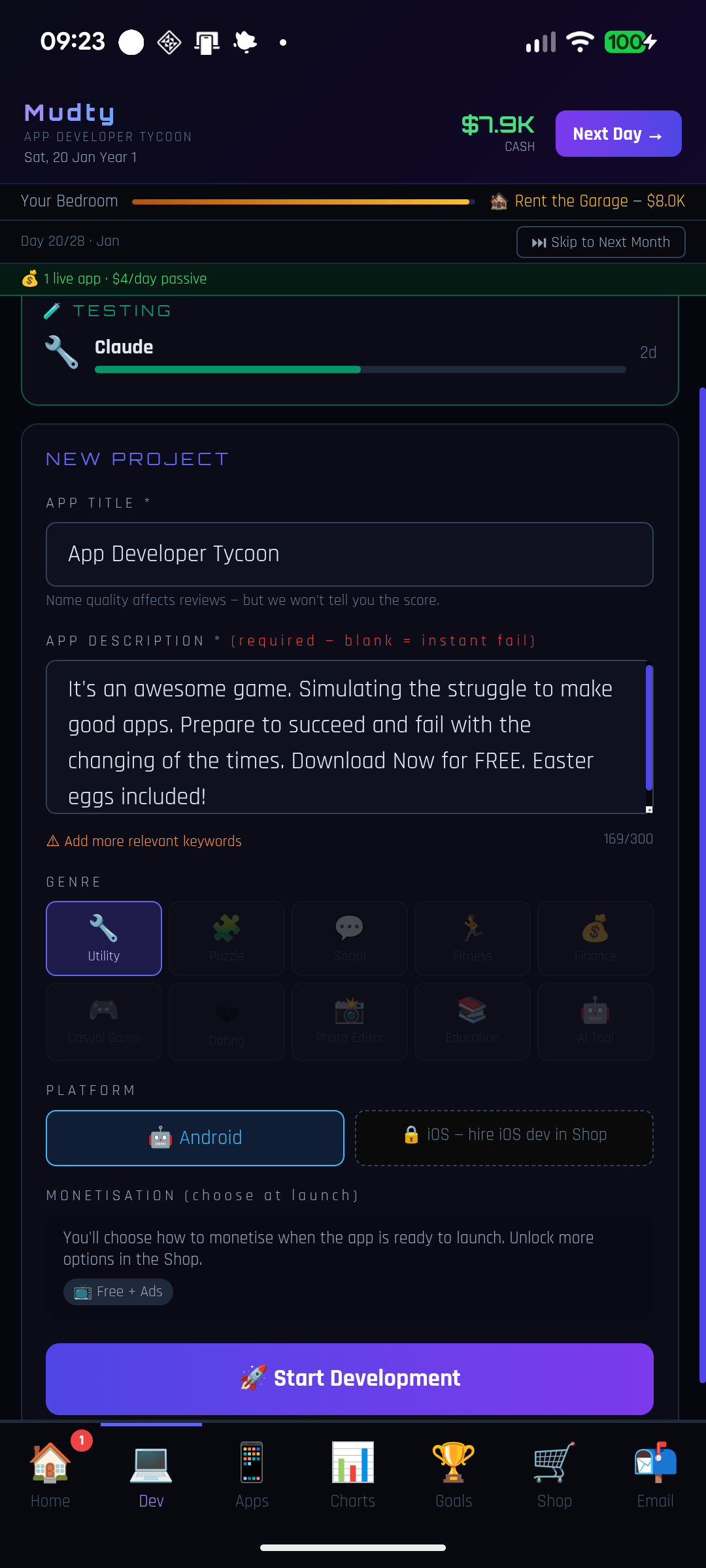 Development screen